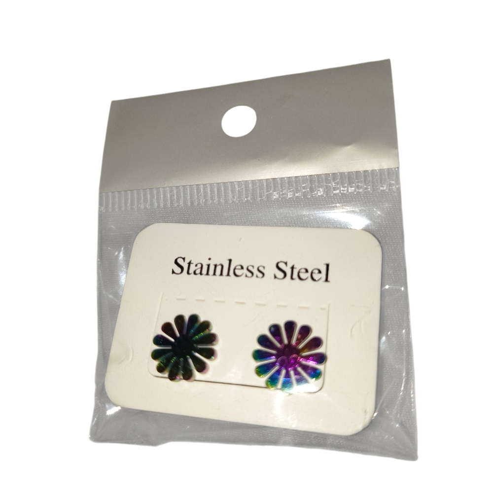 Stainless Steel Rainbow Flower Stud Earrings